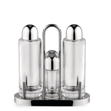 Alessi 5070 Condiment set: oil, vinegar, salt and pepper in 18/10 stainless steel mirror polished and crystalline glass.