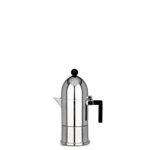 Alessi La Cupola Espresso coffee maker in aluminium. Handle and knob in thermoplastic resin, black. 1 Cup