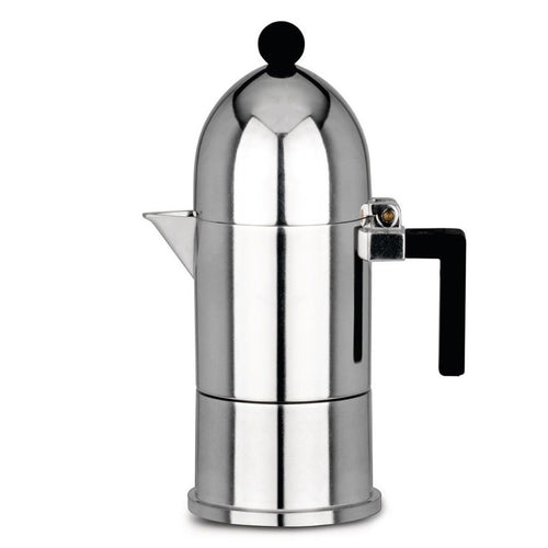 Alessi La Cupola Espresso coffee maker in aluminium. Handle and knob in thermoplastic resin, black. 6 Cup