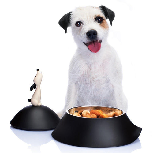 Dog bowl with lid in thermoplastic resin and 18/10 stainless steel mirror polished