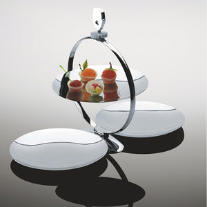 Folding cake stand in 18/10 stainless steel mirror polished with decoration.