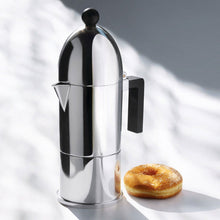 Alessi La Cupola Espresso coffee maker in aluminium. Handle and knob in thermoplastic resin, black.