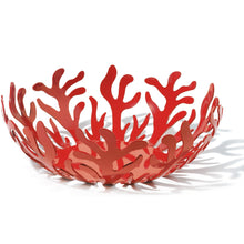 Fruit bowl in steel colored with epoxy resin, red.