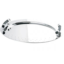 Oval tray in 18/10 stainless steel mirror polished with handles in PA, black.