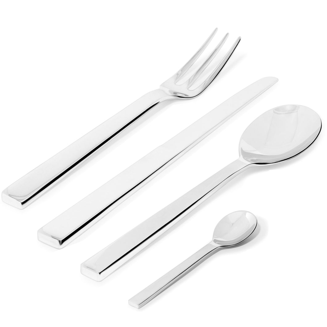Cutlery set composed of six table spoons, six table forks, six table knives, six coffee spoons in 18/10 stainless steel mirror polished. 