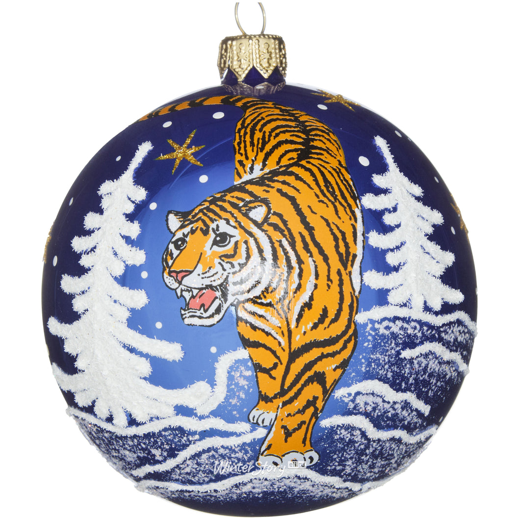 Christmas Tree Ornament Tiger in the Mountains Blue