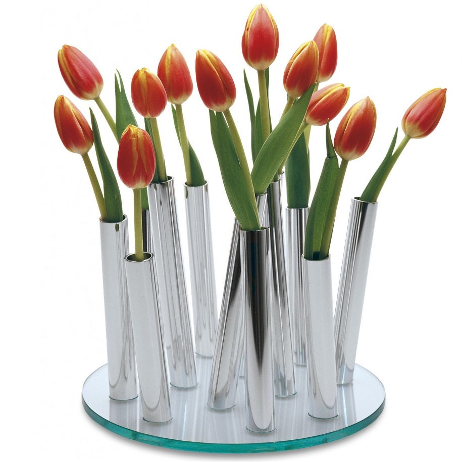 Unique flower vase in stainless steel and glass