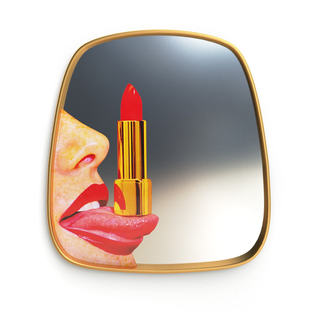 Wall Mirror Gold Frame Red Lipstick