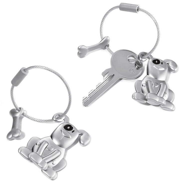 Key ring with a dog design in cast metal.